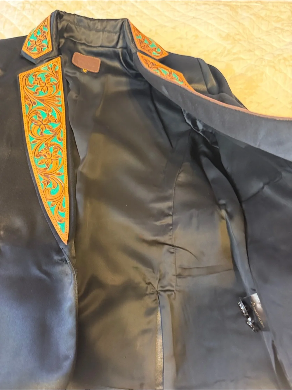 Black Blazer with Turquoise & Orange Embroidered Lapel